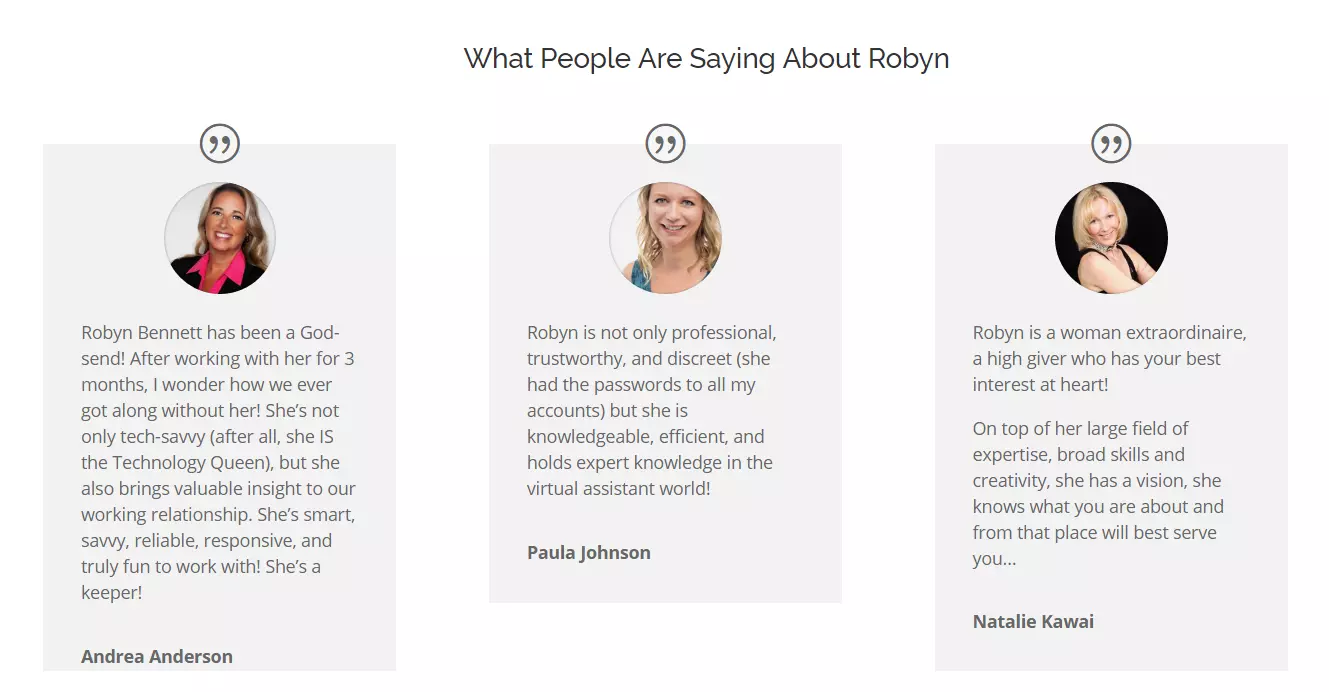 Robyn Bennett testimonials page