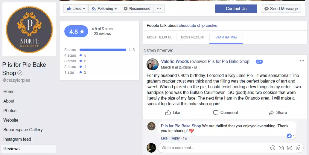 Facebook review page