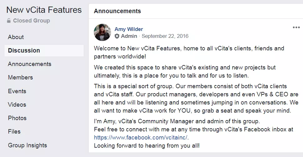 vCita's Facebook group