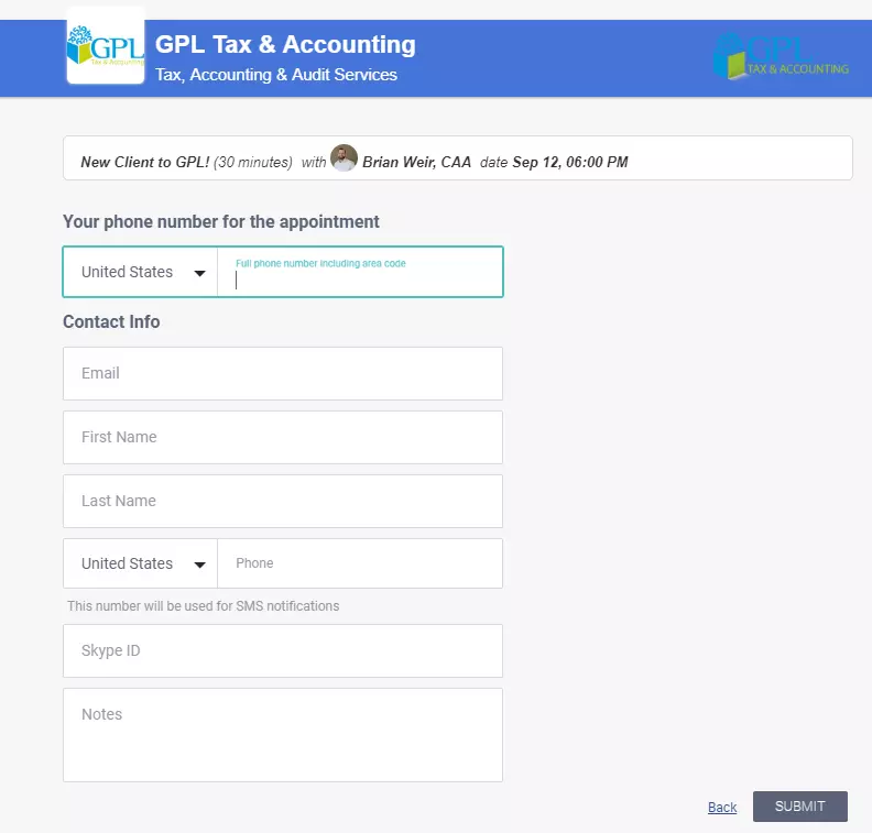 vCita's contact form options are simple and straightforward