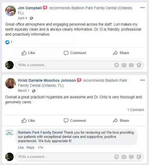 Facebook dentist reviews