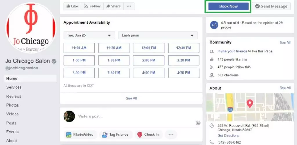 Facebook book now button
