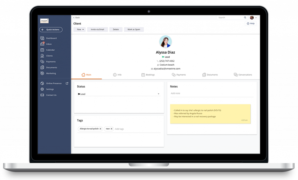 Client card - vCita CRM