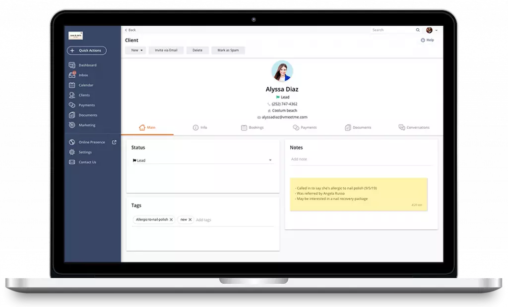 Client card - vCita CRM