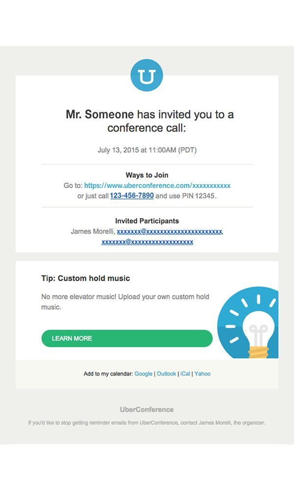 Email confirmation example UberConference