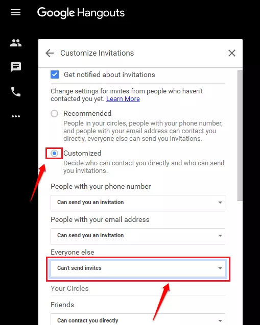 google hanghouts customize contacts