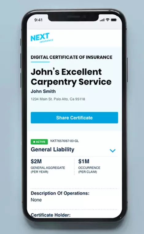 Get instant access to a digital certificate of insurance