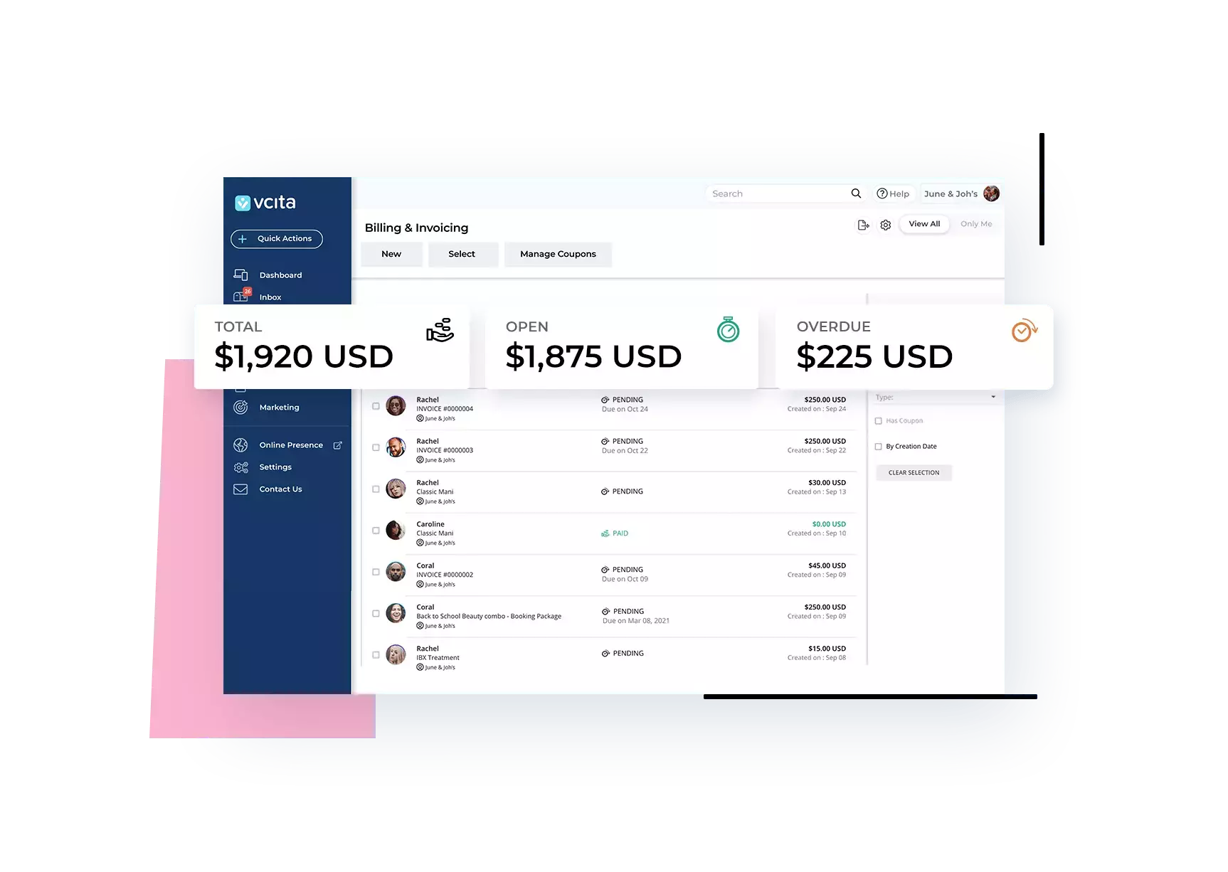 vcita billing and invoicing
