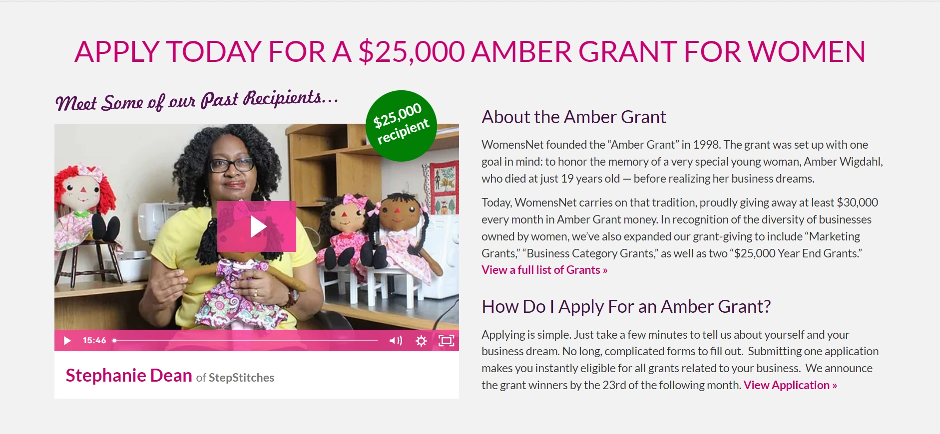Amber Grant homepage - Small business grants for women