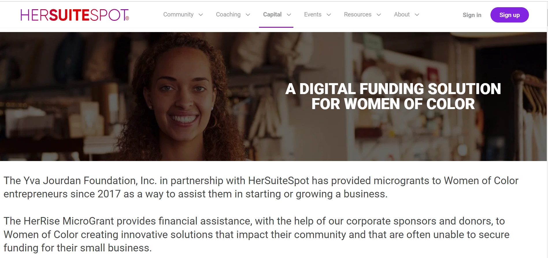 HerRise grant homepage