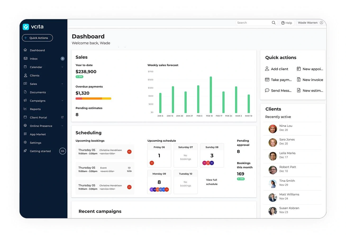 vcita personal dashboard
