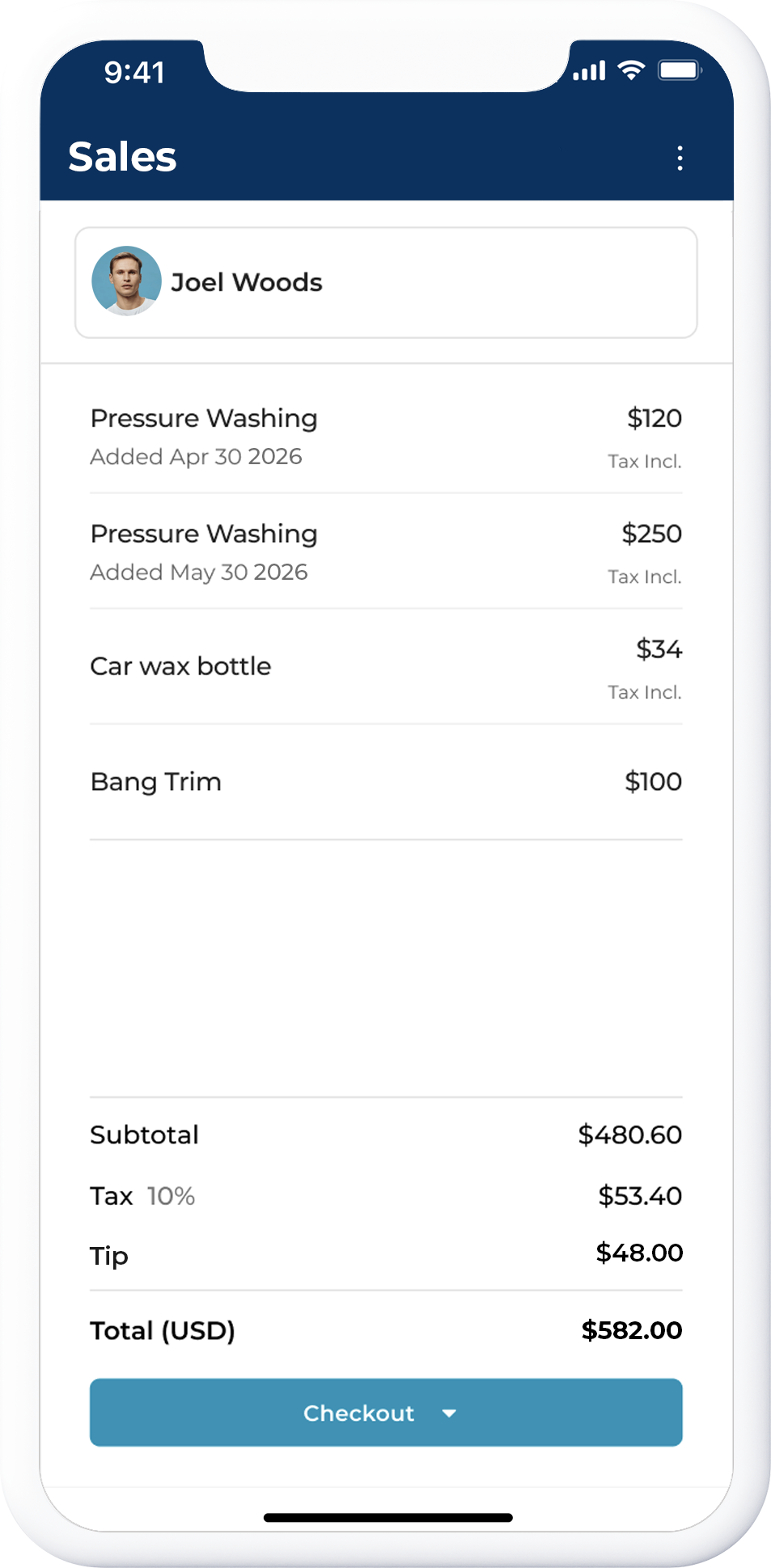 Mobile checkout payment screen