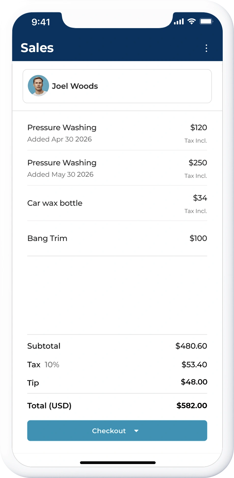Mobile checkout payment screen