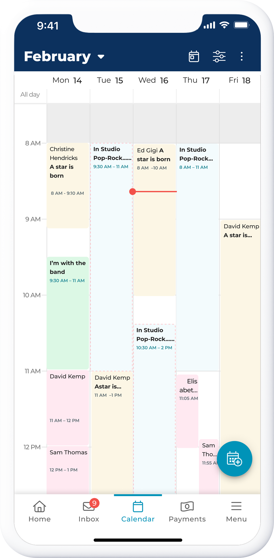 Mobile scheduling calendar screen
